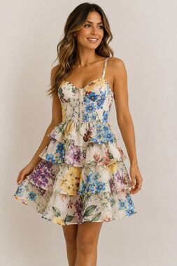 Alex & Sophia Girls Floral Tiered Ruffle Party Dress Size 3/4 NWT